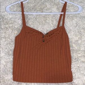 Burnt orange button detail ribbed crop top